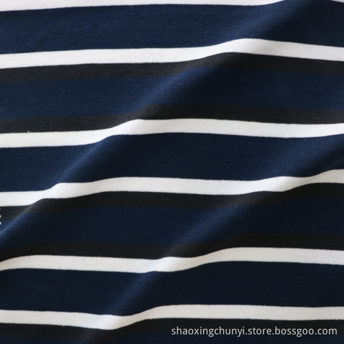 Grosir pola garis -garis elastis lembut benang diwarnai 1x1 rajutan kain poliester katun spandex kain campuran untuk pakaian